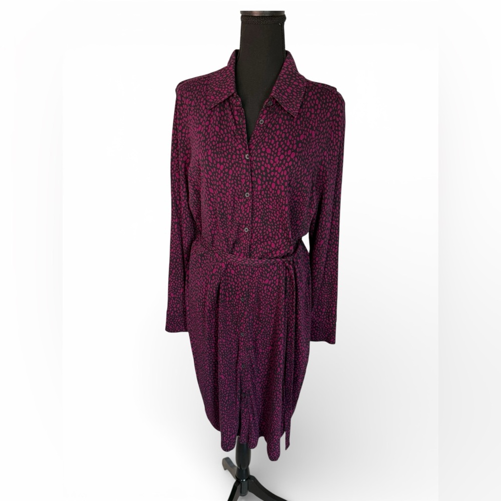 Boden Long Sleeve Shirt Dress in Plum and Black Spot